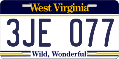 WV license plate 3JE077
