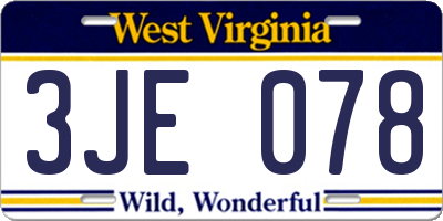 WV license plate 3JE078