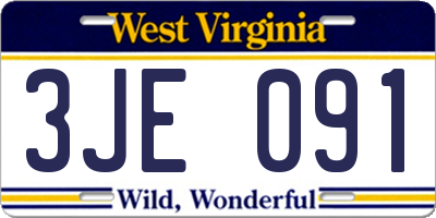 WV license plate 3JE091