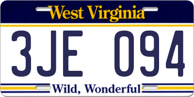 WV license plate 3JE094