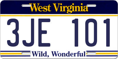 WV license plate 3JE101
