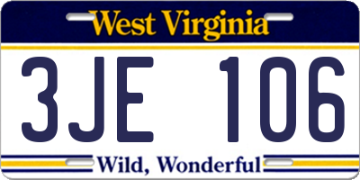 WV license plate 3JE106