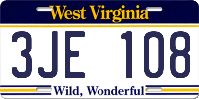 WV license plate 3JE108