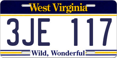 WV license plate 3JE117