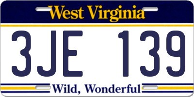 WV license plate 3JE139