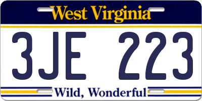 WV license plate 3JE223