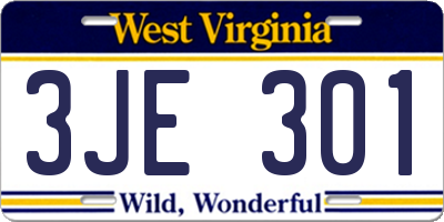 WV license plate 3JE301