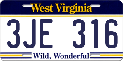 WV license plate 3JE316