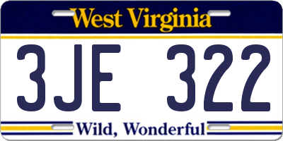 WV license plate 3JE322