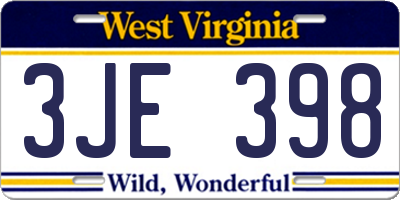WV license plate 3JE398