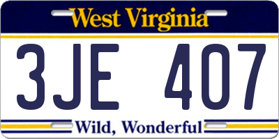 WV license plate 3JE407