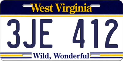 WV license plate 3JE412