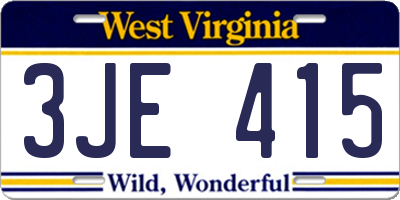 WV license plate 3JE415