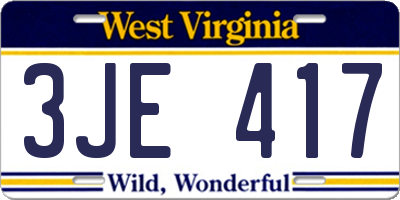 WV license plate 3JE417