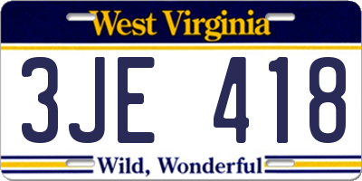 WV license plate 3JE418