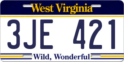 WV license plate 3JE421