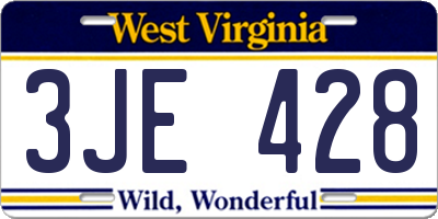 WV license plate 3JE428