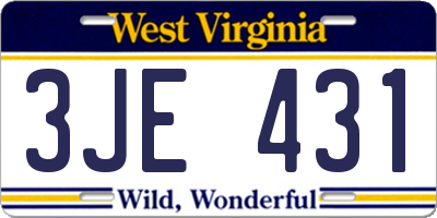 WV license plate 3JE431