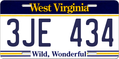 WV license plate 3JE434