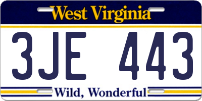 WV license plate 3JE443
