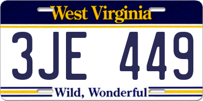 WV license plate 3JE449