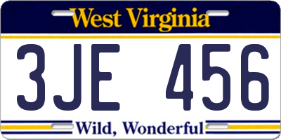 WV license plate 3JE456