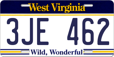 WV license plate 3JE462