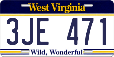 WV license plate 3JE471