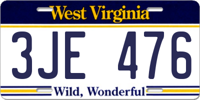WV license plate 3JE476
