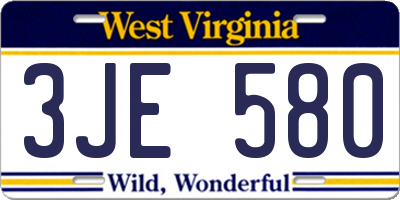 WV license plate 3JE580