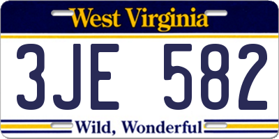 WV license plate 3JE582