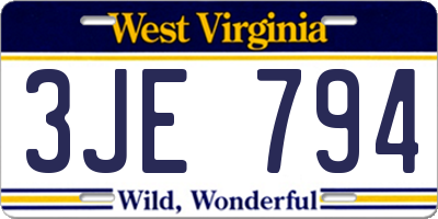 WV license plate 3JE794