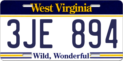 WV license plate 3JE894