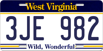 WV license plate 3JE982