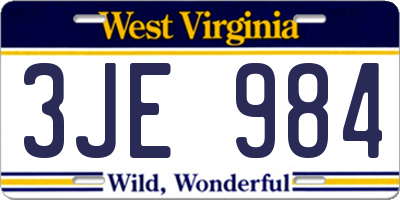 WV license plate 3JE984