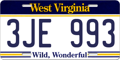 WV license plate 3JE993