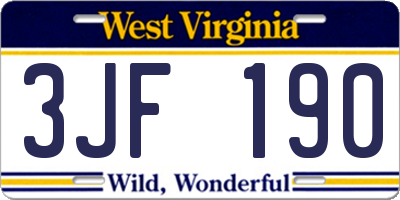 WV license plate 3JF190
