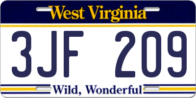 WV license plate 3JF209