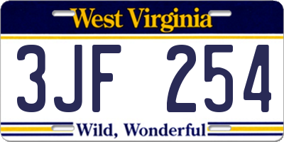 WV license plate 3JF254