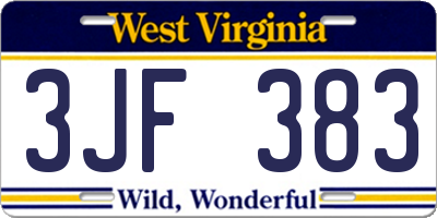 WV license plate 3JF383