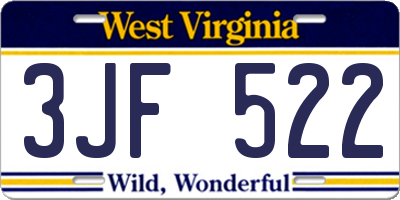 WV license plate 3JF522