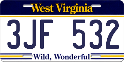 WV license plate 3JF532