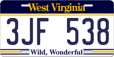 WV license plate 3JF538