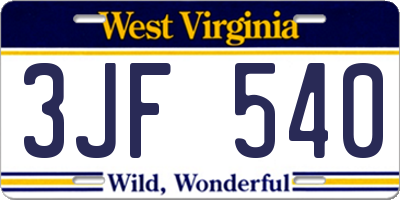 WV license plate 3JF540