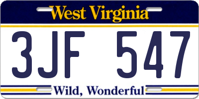 WV license plate 3JF547