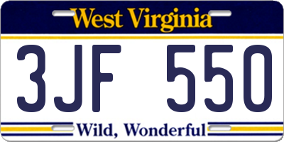 WV license plate 3JF550