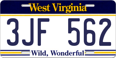 WV license plate 3JF562