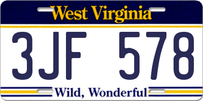 WV license plate 3JF578