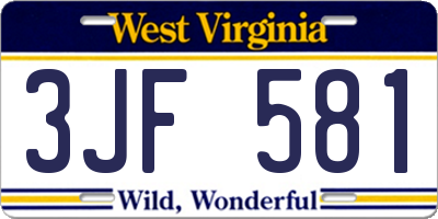 WV license plate 3JF581