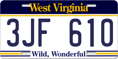 WV license plate 3JF610